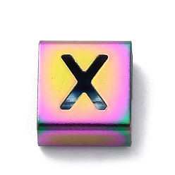 Letter X Ионное покрытие (ip) 304 квадратные подвески-слайдеры из нержавеющей стали, Радуга цветов, Письмо X, 9x8x4 мм, отверстие : 3.5x8.5 мм