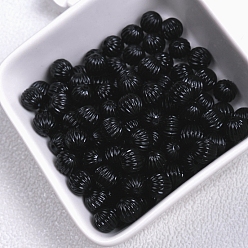 Black Opaque Acrylic Beads, Corrugated Round, Black, 9.5mm, Hole: 2mm