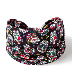 Черный Хэллоуин сахарный череп с рисунком эластичные эластичные повязки на голову для йоги, спортивные повязки на голову для женщин и девочек, чёрные, 240x150 мм