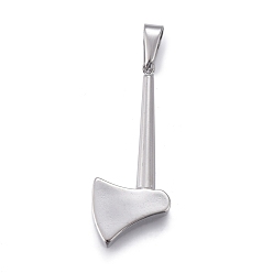 Stainless Steel Color 304 Stainless Steel Pendants, Axe, Stainless Steel Color, 44x18x4mm, Hole: 4.5x9.5mm