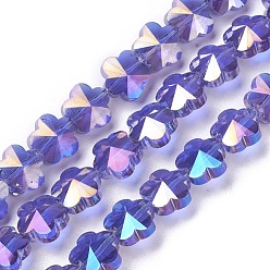 Medium Purple Electroplate Glass Beads Strands, Faceted, Flower, AB Color Plated, Medium Purple, 9.5~10x6~6.5mm, Hole: 1mm, about 25pcs/strand, 9.25 inch(23.5cm)