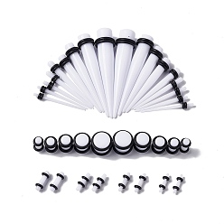 White 36Pcs 18 Style Ear Plugs Gauges Stretching Kit, Including Acrylic Tapers & Plugs & Tunnels, Cone Shape Earrings Piercing Jewelry for Men Women, White, 12.5~57.5x1.8~10mm, 2Pcs/style