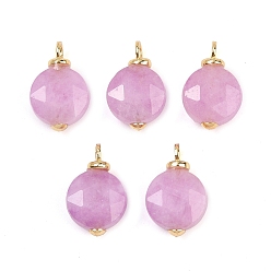 Белый Нефрит Плоские круглые подвески из натурального окрашенного белого нефрита с шестиугольной огранкой, с латунной, реальный 18 k позолоченный, без кадмия и без свинца, стойки покрытие, долговечный, сирень, 16x10x6 мм, отверстие : 2.5 мм