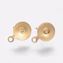 Golden Ion Plating(IP) 304 Stainless Steel Stud Earring Findings, with Loop, Flat Round, Golden, 11x8x0.5mm, Hole: 1.5mm, Pin: 0.7mm