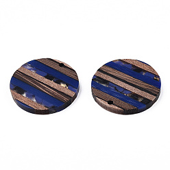 Dark Blue Transparent Resin & Walnut Wood Pendants, with Gold Foil, Flat Round Charm, Dark Blue, 30x3.5mm, Hole: 2mm