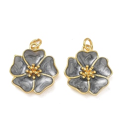 Golden Brass Enamel Pendants, Flower Charms, Rack Plating, Long-Lasting Plated, Cadmium Free & Lead Free, Golden, 20x18x3.8mm, Hole: 3mm