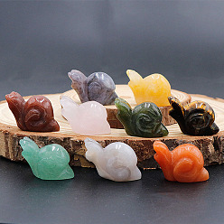 Mixed Stone Natural Gemstone Carved Healing Snail Figurines, Reiki Energy Stone Display Decorations, 18x26mm