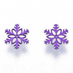 Blue Violet Snowflake Spray Painted 430 Stainless Steel Cabochons, Nail Art Decorations Accessories, Blue Violet, 5x5x0.3mm
