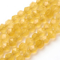 Gold Natural Jade Beads Strands, Star Cut Round Beads, Dyed, Faceted, Gold, 7~8mm, Hole: 1mm, about 47~48pcs/strand, 14.5 inch~15 inch(37~38cm)
