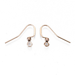 Rose Gold 304 Stainless Steel Earring Hooks, Ear Wire, Cadmium Free & Nickel Free & Lead Free, Rose Gold, 16~18x22mm, Hole: 2mm, 21 Gauge, Pin: 0.7mm