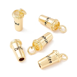 Real 18K Gold Plated Brass Pendants, with Jump Rings, Cadmium Free & Lead Free, Long-Lasting Plated, Coffee Cup with Word Coffee, Real 18K Gold Plated, 15x7.5mm, Hole: 3mm