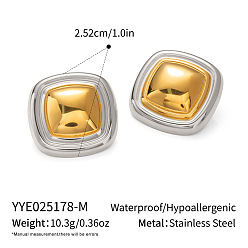 Золотой & Серебряный 304 квадратные серьги-гвоздики из нержавеющей стали двухцветной формы, золотой и серебряный, 25.2 мм