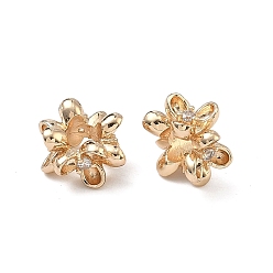 Light Gold Бусины из прозрачного кубического циркония в форме цветка, латунь., большое отверстие шарик, без кадмия и без свинца, стойки покрытие, долговечный, золотой свет, 13x7.5 мм, отверстие : 5 мм