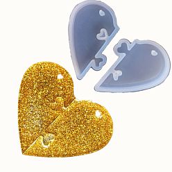 Белый Кулон силиконовые формы, формы для литья смолы, для уф-смолы, изготовление ювелирных изделий из эпоксидной смолы, сердце, белые, 46x34x5.5 мм, Отверстие : 3x4 мм & 6x7 мм, 2 шт / комплект