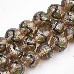 Peru Handmade Gold Sand Lampwork Beads, Round, Peru, 12~12.5x11~12mm, Hole: 1.5~2mm