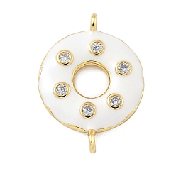 Белый Стойка покрытие латунь прозрачный кубический цирконий пончик соединительные подвески, с эмалью, реальный 18 k позолоченный, долговечный, без кадмия и без свинца, белые, 20.5x15.5x3.5 мм, отверстие : 1.4 мм