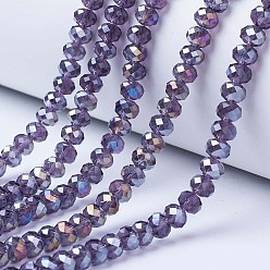 Indigo Electroplate Glass Beads Strands, AB Color Plated, Faceted, Rondelle, Indigo, 8x6mm, Hole: 1mm, about 72pcs/strand, 16.14 inch(41cm)