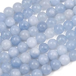 Light Sky Blue Natural Dyed White Jade Beads Strands, Smooth Round, Light Sky Blue, 8mm, Hole: 1mm, about 46pcs/strand, 14.96''(38cm)