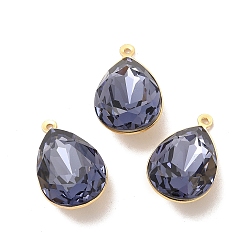 Midnight Blue Real 18K Gold Plated Brass with Glass Pendants, Faceted Teardrop Charms, Lead Free & Cadmium Free, Midnight Blue, 22x13x9mm, Hole: 1mm