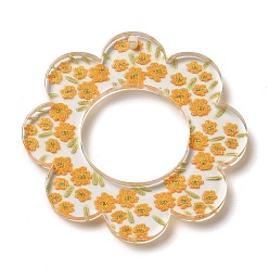 Orange Acrylic Pendants, Flower, Orange, 38x38x2.5mm, Hole: 17.8mm