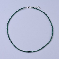 Green Glass Beaded Necklaces, with Brass Lobster Claw Clasps, Faceted Round Beads, Green, 16.5 inch~16.7 inch(42~42.5cm)x3~3.5mm