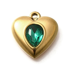 Изумруд 304 подвески из нержавеющей стали, со стразами, реальный 18 k позолоченный, ионное покрытие (ip), сердце, изумруд, 17.5x16.5x5.5 мм, отверстие : 1.4 мм