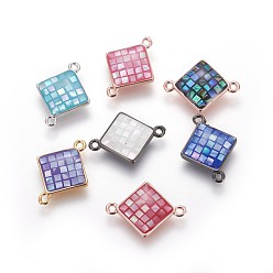 Mixed Color Brass Enamel Links connectors, with Freshwater Shell, Rhombus, Mixed Color, 18x13.5x3mm, Hole: 1.2mm