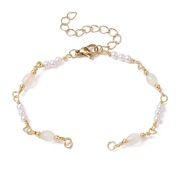 Golden Imitation Pearl Bead & Brass Glass Link Chain Bracelet Making, with Lobster Claw Clasp, Fit for Connector Charms, Golden, 6-3/8 inch(16.1cm)