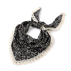 Black Floral Hair Bandanas Tie-back Head Kerchief for Women, Hair Scarves Triangular Head Scarf, Black, 870x370mm