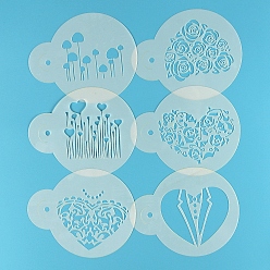 Белый Шаблоны трафаретов для рисования пластиковых питомцев, круглая с микс узором, белые, 135x110x0.2 мм, отверстие : 6 мм
