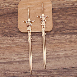 Light Gold Alloy Sword Hair Sticks, with Loop, Cabochon Settings, Long-Lasting Plated Hair Accessories for Women, Light Gold, 198x36mm, Tray: 6x8mm.