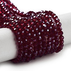 Dark Red Electroplate Transparent Glass Beads Strands, Faceted, Round, Pearl Luster Plated, Dark Red, 3mm, Hole: 0.8mm, about 164~166pcs/strand, 19.69~19.88 inch(50~50.5cm)