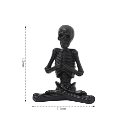 Noir Décoration d'affichage sur le thème d'halloween, ornements de squelette de yoga, statue de squelettes de yoga, prière, noir, 130x110mm