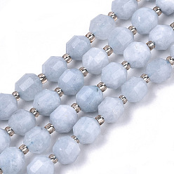 Aquamarine Natural Aquamarine Beads Strands, Oval, Dyed & Heated, Faceted, 6x5~6mm, Hole: 0.8mm, about 51~53pcs/strand, 14.57 inch~15.15 inch(37~38.5cm)