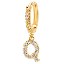 Letter Q Clear Cubic Zirconia Initial Letter Dangle Hoop Earrings, Golden Brass Jewelry for Women, Letter.Q, 22mm