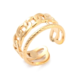 Golden Ion Plating(IP) 304 Stainless Steel Curb Chain Open Cuff Ring for Women, Golden, Inner Diameter: 17.3mm