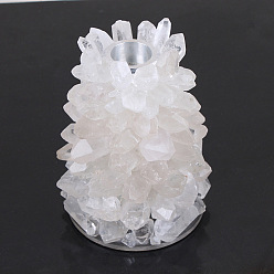 Quartz Crystal Crystal Cluster Mixed Stone Candle Holder, Tealight Candlestick Holder, for Wedding Party Home Decoration, 70~90x100~130mm, Hole: 20mm