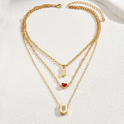 Настоящее золото 18K Железные тросовые цепи 3 многослойные ожерелья, ожерелье я люблю тебя на день святого валентина, реальный 18 k позолоченный, 14.17 дюйм (36 см)