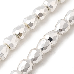 с Покрытием Серебра Стеклянные бусины с гальваническим покрытием , конус, граненые, со серебряным покрытием, 6x6 мм, отверстие : 1 мм, около 65 шт / нитка, 15.75'' (40 см)