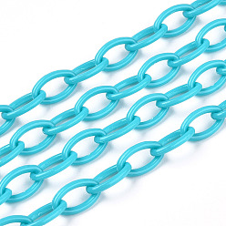 Dark Turquoise Opaque Acrylic Cable Chains, Horse Eye, Dark Turquoise, 13x8x2mm, 18.5 inch~19.29 inch(47~49cm)/strand