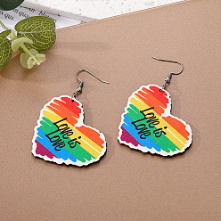 rainbow heart Retro Water Drop Wood Earrings Personalized Simple Geometric Hollow Rainbow Heart Earrings