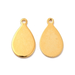 Real 24K Gold Plated 201 Stainless Steel Pendants, Teardrop Charm, Real 24K Gold Plated, 14x8x0.5mm, Hole: 1.2mm