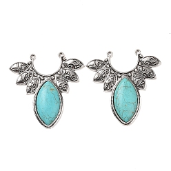 Antique Silver Synthetic Turquoise Big Pendants, Leaf Charms, with Alloy Findings, Antique Silver, 55x54x6mm, Hole: 2mm