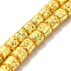 Golden Plated Electroplated Natural Lava Rock Beads Strands, Column, Golden Plated, 8x8.5mm, Hole: 1mm, about 50pcs/strand, 15.94~16.14 inch(40.5~41cm)