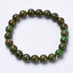 Jade Natural Green Jade Beaded Stretch Bracelets, Round, 1-3/4 inch~2-1/8 inch(48~54mm)