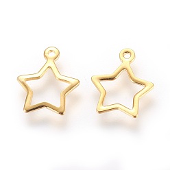 Golden 304 Stainless Steel Charms, Star, Golden, 12.8x11x1mm, Hole: 1mm