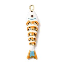 White Rack Plating Brass Pendants, with Cubic Zirconia and Enamel, Fish Charms, Long-Lasting Plated, Lead Free & Cadmium Free, White, 46x10.5x7.5mm, Hole: 4x2.5mm