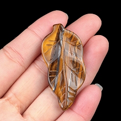 Tiger Eye Natural Tiger Eye Carved Healing Leaf Stone, Reiki Energy Stone Display Decorations, for Home Feng Shui Ornament, 47x20~25x6mm