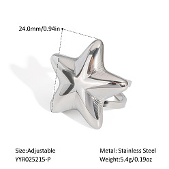 Нержавеющая Сталь Цвет Кольца-манжеты из нержавеющей стали в форме звезды для женщин, цвет нержавеющей стали, 24 мм