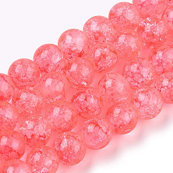 Light Coral Baking Painted Crackle Glass Bead Strands, Round, Light Coral, 8mm, Hole: 1.3~1.6mm, about 100pcs/strand, 31.4 inch